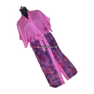 KL008 Camisón Kimono de Seda con Estampado Floral Vintage, Estilo Sari, para Invierno y Otoño, Mangas Largas, Seda Sintética - Product Image 1
