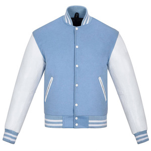 แจ็คเก็ตเบสบอลแบบ Varsity สีน้ำตาลขาวสั่งทำพิเศษสำหรับผู้ชายและผู้หญิง กันน้ำ กันลม เป็นมิตรกับสิ่งแวดล้อม ขายส่ง พร้อมสกรีนโลโก้ตามสั่ง - Product Image 1