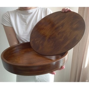 Assured Quality Wooden Lazy Susan <b>Plate</b> With Lid Wabi Sabi Design Polished Finish Solid Color Handmade Dishware - Product Image 1