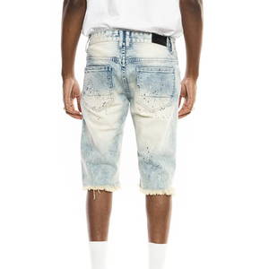 Wholesale Custom High Waist Light Wash Summer <b>Overalls</b> Style Regular Fit Casual Denim Shorts for <b>Men</b> New Style Solid Color - Product Image 3