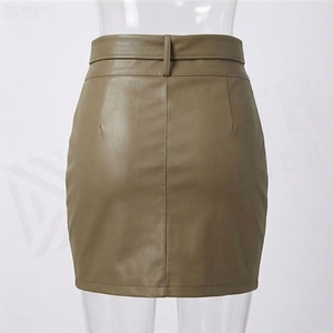 Jupe crayon mini en similicuir taille haute pour femme avec nœud décoratif et fermetures éclair latérales, style sexy toutes saisons - Product Image 2