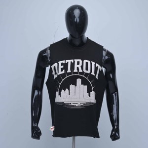 Camiseta sin Mangas de Algodón de Primera Calidad para Hombre, Diseño Transpirable con Estampado del Horizonte de Detroit, Cuello Redondo, Corte Regular Informal - Product Image 1