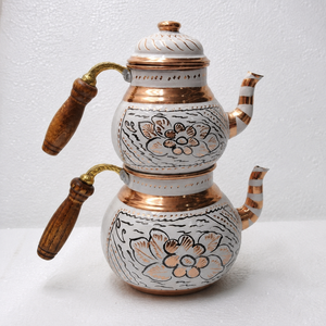 Handmade Copper <b>Tea</b> Pot Set Oriental Enamel Painted With Wooden Handle Durable <b>Tea</b> <b>Maker</b> For Hotel Restaurant Use - Product Image 2