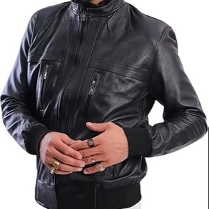 Blousons de motard pour hommes en cuir véritable de haute qualité avec logo personnalisé, style urbain tendance, noirs, hiver, avec fermeture éclair, vente en gros - Product Image 1