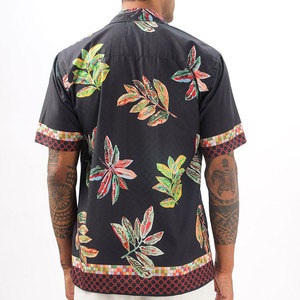 Camisa Hawaiana de Manga Corta con Estampado Floral Negro para Hombre, Cuello Camisero, Popelina Estampada, Ropa de Verano para Vacaciones, Camisa de Playa Hawaiana - Product Image 3