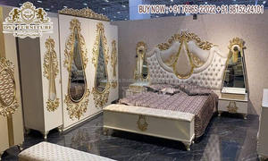 Maharaja-Cama king size de madera de teca de primera calidad, cama de lujo tallada, con mesita de noche, muebles de dormitorio únicos de lujo - Product Image 5