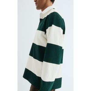<b>Men's</b> Custom Logo Vintage Heavyweight T-<b>shirt</b> Oversized Cotton Stripe Rugby Long Sleeve Polo Sweatshirt Street Clothing OEM - Product Image 2