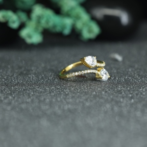 Luxury Pear Cut Moissanite Open <b>Ring</b> 925 <b>Sterling</b> <b>Silver</b> Gold Plated <b>Adjustable</b> Diamond Style Women Wedding Statement <b>Ring</b> - Product Image 4