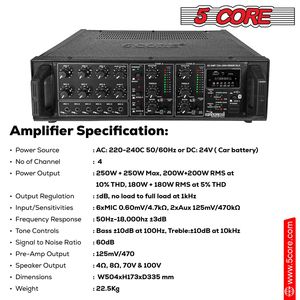 Récepteur stéréo DJ audio domestique 5 cœurs 200+200W avec amplificateur de haut-parleurs passifs à montage en rack Modèle D0100XF10PJ - Product Image 2