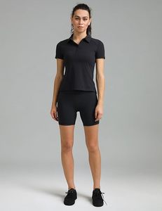 Shorts Deportivos de Cintura Alta para Mujer, Color Sólido, Tejido Elástico, Secado Rápido, Ajuste Deportivo, Cintura Elástica, Negro - Product Image 1