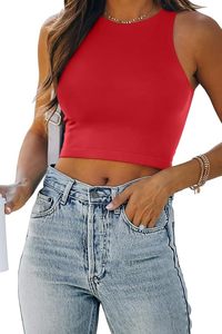 Débardeur court tricoté uni sans manches pour femme, col rond, décontracté, printemps-été, coupe régulière, matière élastique - Product Image 5