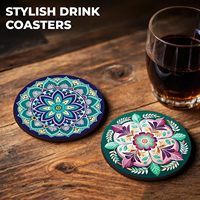 Ensemble de sous-verres ronds en bois modernes et écologiques personnalisables avec motif floral mandala, tapis antidérapants pour la décoration de table