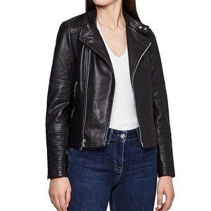 Chaqueta Bomber de Cuero Genuino Negro para Mujer, Manga Larga, Cuello Alto, Cierre de Cremallera, Chaqueta de Cuero Real para Otoño - Product Image 6