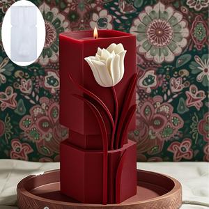 Molde de Silicona para Velas de Yeso, Decoración de Velas de Aromaterapia con Flores en Relieve de Tulipán Geométrico - Product Image 3