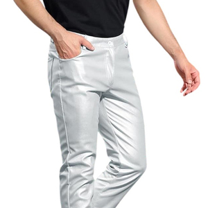 Fashion Men's Leather Pants Casual Trousers <b>Slim</b> Fit PU Leather Bottoms Comfortable Waist Durable Construction for Streetwear - Product Image 5