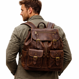 Strong and Stylish Leather <b>Backpack</b> for Men with Ergonomic Design, Laptop Compartment and Travel-Friendly Premium Handmade - Product Image 5