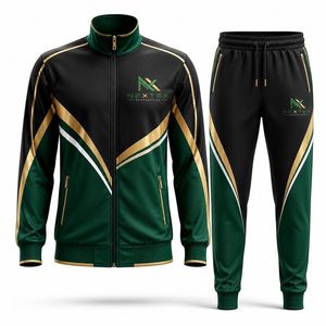 Wholesale Custom Design Green <b>Black</b> Gold Tracksuit <b>Jacket</b> and Pants Set - Product Image 3