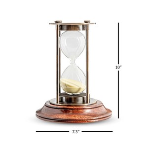Sablier en bronze de style Mid-Century Modern avec tube en verre et base en bois, fait main et écologique, idéal pour les occasions de mariage - Product Image 3