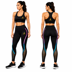 Women Compression Yoga Set Mesh Panel Leggings Sports Bra Fitness Gym Activewear Set - Product Image 1