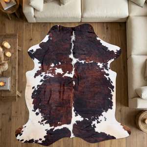 Tapis en cuir de vache véritable marron et blanc à pois, tapis d'intérieur, textiles de maison - Product Image 4