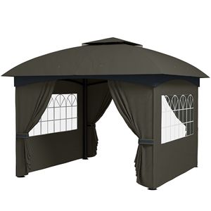 Gazebo da Esterno 3,35m x 3,35m con Doppio Tetto, Struttura in Acciaio Zincato, Finestre a Chiesa e Tende, Tettoia e Pergola Grigio Scuro - Product Image 1