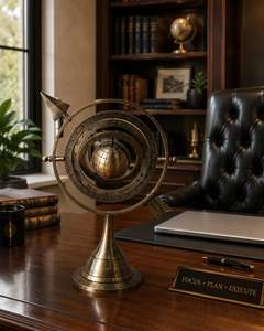 Sculpture d'astrolabe vintage avec anneaux célestes rotatifs, décoration de bureau nautique astronomique antique, cadeau - Product Image 3