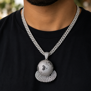 Rotate 3D Fully <b>Iced</b> <b>Out</b> 925 Sterling Silver Custom White Earth Pendant with Hip Hop Style Fit Tennis <b>Chain</b> - Product Image 5