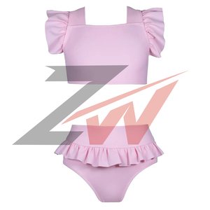 Conjunto de Bikini de Dos Piezas con Logotipo Personalizado, Corte Frontal con Lazos, para Niñas, Traje de Baño Deportivo para Niños, Fabricante OEM - Product Image 1