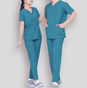 Ensemble de blouses médicales unisexe, haut à col en V et pantalon droit, uniforme d'hôpital, tissu en coton et polyester - Product Image 4