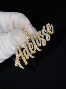 Totalmente helado Natural Real VS diamante personalizado cualquier letra nombre 10K oro sólido único lujo personalizado encanto colgante regalo para ella él - Product Image 4