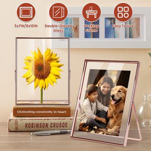 2 Cornici Portafoto in Metallo Oro Rosa 5x7IN e 8x10IN Verticali da Tavolo con Effetto Fluttuante - Product Image 3