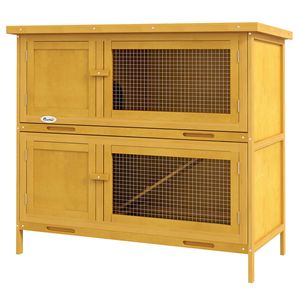 Casetta per Conigli in Legno Giallo con Rampa, per Interni/Esterni, Arredamento per Animali Domestici - Product Image 1