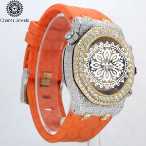 Charm Jewels Luxury Women's Stainless Steel <b>Watch</b> 42mm Round Dial Analog Quartz Movement Sapphire Crystal Orange Silicone Band - Product Image 1