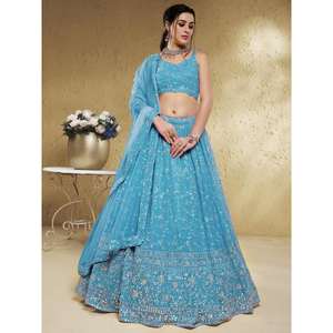 Hermosas Lentejuelas Azul Cielo Georgette Lehenga Choli Con Dupatta - Product Image 1