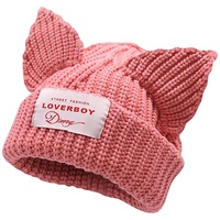 Gorro con Orejas de Gato para Mujer, Gorro Jacquard, Gorro de Lana de Punto, Azul, Negro, Varios Colores Personalizados