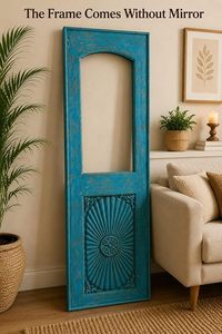 Vintage Wooden Wall <b>Mirror</b> Distressed Blue Console <b>Mirror</b> <b>Arched</b> Panel Decorative <b>Full</b> <b>Length</b> <b>Mirror</b> for Living Room Bedroom - Product Image 4