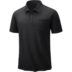 Men's <b>Black</b> Short Sleeve <b>Polo</b> <b>Shirt</b> With Chest Pocket Casual Regular Fit Woven Oxford Fabric Solid Color Design - Product Image 1