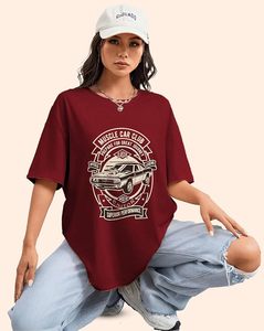T-shirt pour femme Muscle Car Club, imprimé classique Legend, col rond, coupe ample, décontracté, manches courtes, rouge, jersey 100% coton - Product Image 2