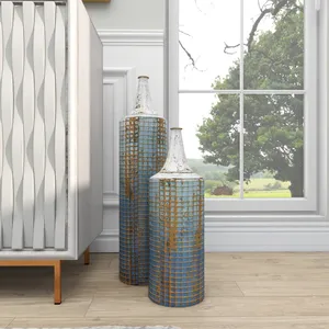 Handmade Iron Tabletop <b>Vase</b> Coastal Style Blue Gold <b>Mosaic</b> Design Tall Eco-Friendly Decorative <b>Vase</b> for Home Interior - Product Image 6