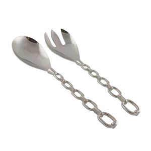 Servidor de ensaladas de acero inoxidable hecho a mano, cadena en relieve de latón antiguo, diseño hecho a mano, mango, vajilla, juego de servidor de ensaladas - Product Image 1