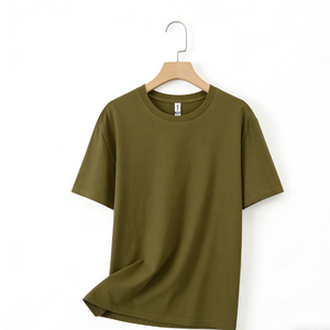 T-shirt en coton uni vert pour homme, manches courtes, col rond, coupe classique, couleur unie, jersey tricoté - Product Image 3