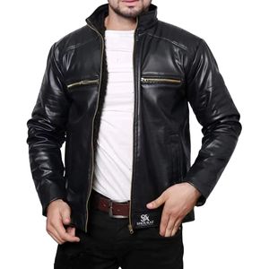 Blouson de moto en cuir personnalisé pour homme, coupe ajustée, zippé, style motard, vêtement d'extérieur tendance, manches matelassées, fournisseur OEM ODM - Product Image 1