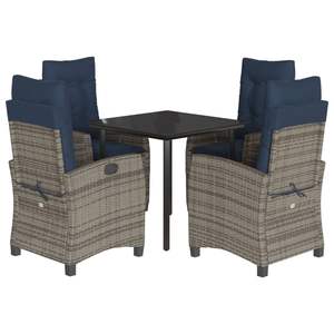 Ensemble de salle à manger de jardin en rotin PE gris avec accoudoirs réglables de taille moyenne - Product Image 2