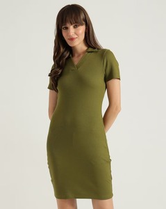 Vestido ajustado de punto acanalado de manga corta más vendido, vestido de punto ajustado con logotipo personalizado - Product Image 5