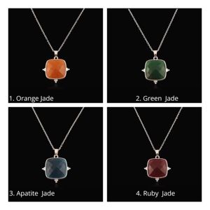 Pendentif fantaisie tendance en forme de coussin en laiton plaqué argent 18 carats avec pierre précieuse de jade naturel, vente en gros, bijoux de mode pour mariage, best-seller - Product Image 3