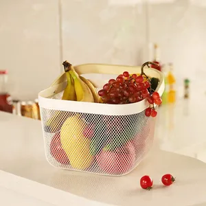 Metal <b>Mesh</b> Storage Basket With Wooden Handle White Colander <b>Strainer</b> Kitchen Organizer - Product Image 5