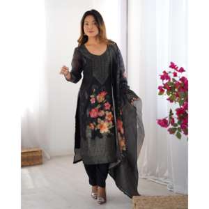 Beautiful Jacquard Work & Digital Print Top Pants Dupatta Suit Set para mujer - Product Image 3