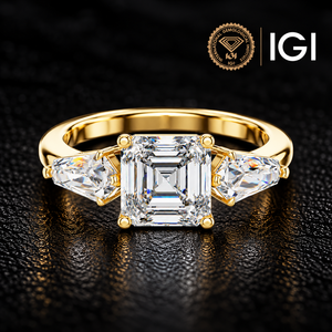 แหวนเพชรทรง Asscher แบบ Lab Grown ทองคำแท้ 14K 18K ประดับเพชรด้านข้างทรง Shield Cut น้ำหนัก 3.00 กะรัต สี DEF ความสะอาด VVS รับรองโดย IGI แหวนแต่งงานสำหรับเจ้าสาว ผลิตตามแบบ ODM - Product Image 1