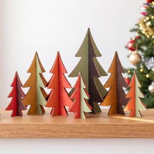 Ensemble de décorations de Noël en bois découpées au laser, décorations de table minimalistes, thème hivernal multicolore, trio - Product Image 3