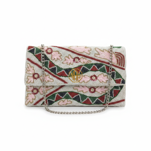 Pochette florale crème perlée avec chaîne dorée – Sac de soirée élégant pour femme - Product Image 2
